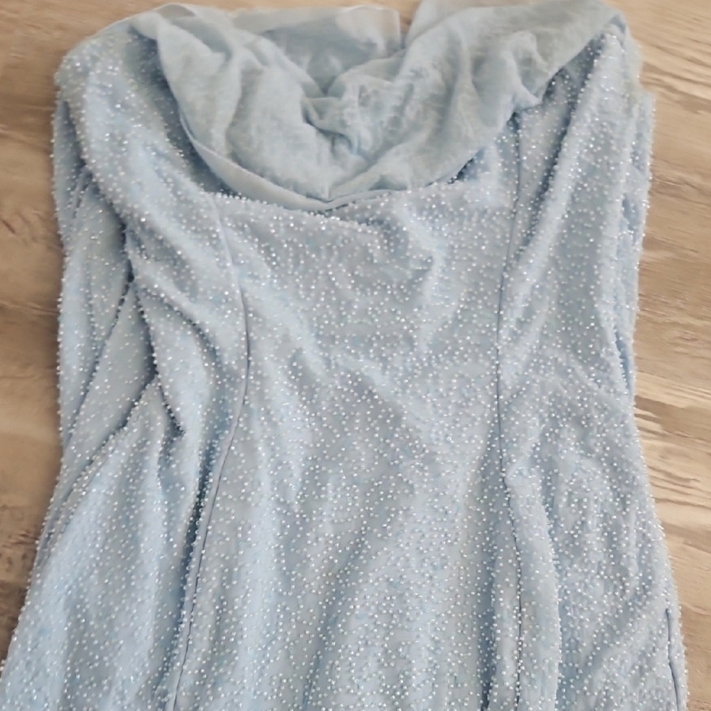 Elegant Light Blue Beaded Dress